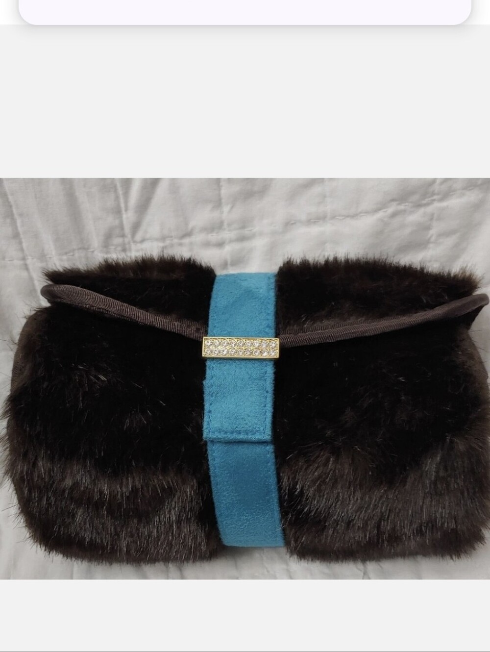 Exclusive Stephanie Johnson Brown Faux Mink Fur Jewelry/Makeup Clutch Travel Bag